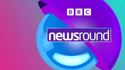 Text reads BBC newsround. White font on a purple, green and blue background.