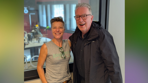 Kathy Caton and Tom Robinson pictured outside the recording studio for the Out With Kathy show.