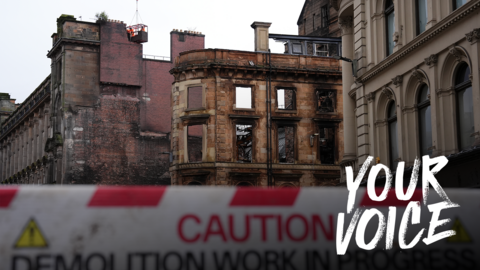 A fire-damaged Victorian building