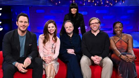 Chris Pratt, Toby Jones, Saoirse-Monica Jackson, Rob Beckett and Rachel Chinouriri

