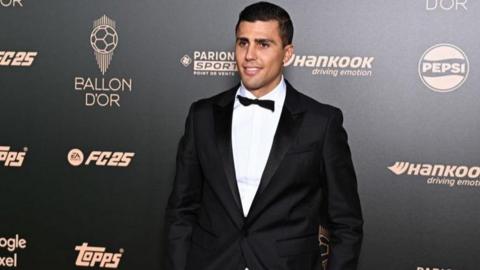 Manchester City midfielder Rodri at the Ballon D'Or ceremony in Paris