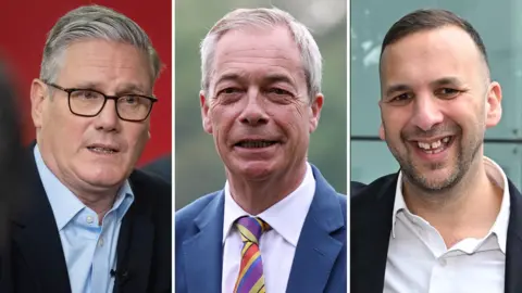 Composite image of Starmer and Farage