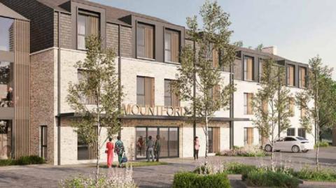 An artist impression of how the new Mountford House could look. It is multi storey and mostly a cream colour.