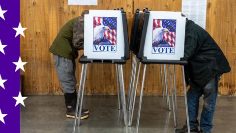 People vote at a polling station