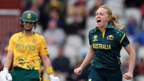 Kim Garth celebrates wicket