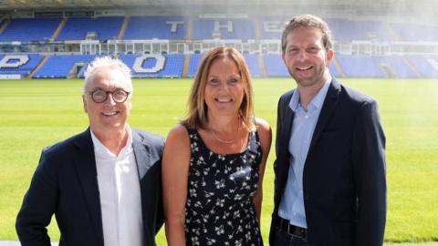 Terry Underhill (left) and Peter Swan of BBC Cambridgeshire, with Peterborough Utd's chief executive Dawn Gore, Dawn Gore and 