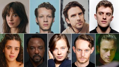 L-R: Agnes O’Casey (Image: Pip Bourdillon), Felix Kammerer (Image: Davey Sutton), Dan Stevens (Image: Bjorn Looss), Jake Dunn (Image: Craig Fleming), Safia Oakley-Green (Image: Charlie Francis), Ariyon Bakare (Image: Ron Timehin), Saskia Rosendahl, Patrick Güldenberg (Image: Clemens Porikys) and Volker Bruch (Image: Pascal Buenning)