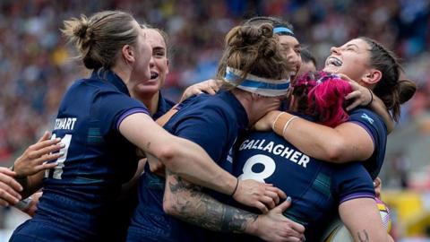 Scotland celebrate a try against Wales