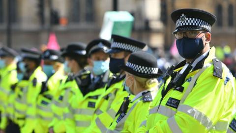 Police officers at an Extinction Rebellion protest in London