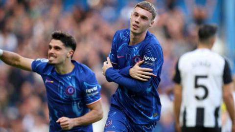 Cole Palmer celebrates scoring against Newcastle 