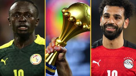 Sadio Mane, Mohamed Salah and the Nations Cup trophy