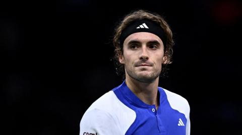 Stefanos Tsitsipas during a match at the 2024 Paris Masters 