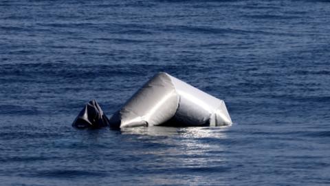 Remains of a migrant raft on 23 March 2017