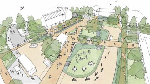The image shows the architects designs for the Selwood Garden Community development.