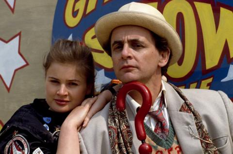 Sophie Aldred (Ace) and Sylvester McCoy (The Doctor) in 'The Greatest Show in the Galaxy'. The Seventh Doctor and Ace head for the Psychic Circus on the planet Segonax (1988)