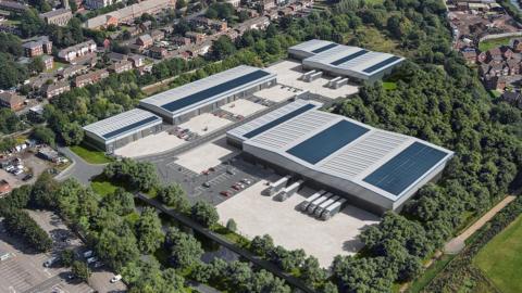 CGI of the industrial park within Bilston Urban Village