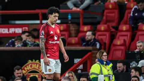 Manchester United defender Lisandro Martinez after his dismissal against Leeds
