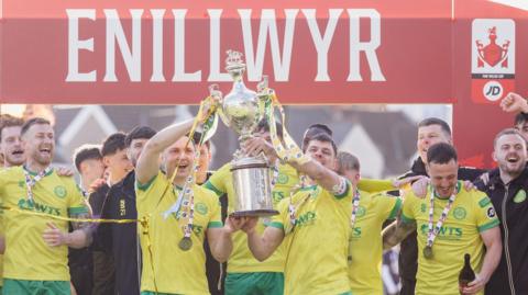 Caernarfon Town celebrate their Welsh Cup victory