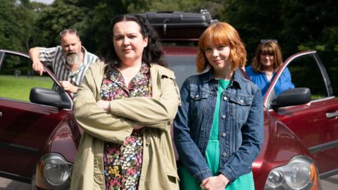 Ade (Greg Hemphill), Nina (Ashley Storrie, Evie (Kat Ronney), Diane (Sally Howitt) 