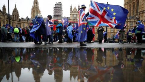 Anti-Brexit protesters outside Parliament