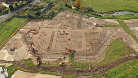 Aerial view of the excavations