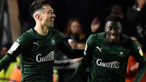 Ryan Hardie celebrates Plymouth's goal against Portsmouth