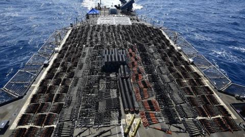 Thousands of illicit weapons seized by guided-missile cruiser USS Monterey