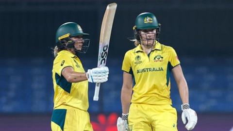 Ash Gardner and Annabel Sutherland batting for Australia v England