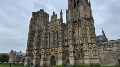 The main front of Wells Cathedral.