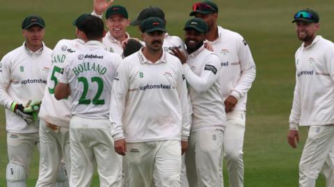 Leicestershire celebrate wicket