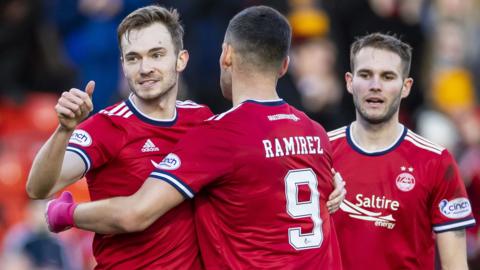 Ryan Hedges celebrates scoring the opening goal for Aberdeen