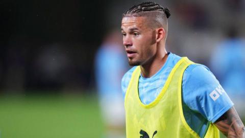 Manchester City midfielder Kalvin Phillips during a warm-up