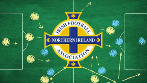 Irish FA badge on a graphic of football tactics 