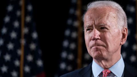 Joe Biden speaks about coronavirus at a campaign event in March