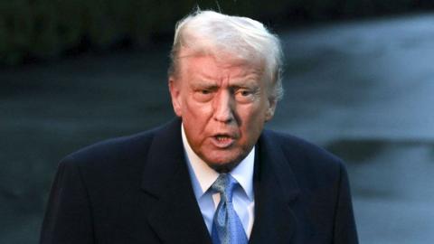 U.S. President Donald Trump speaks to members of the media before boarding Marine One at the White House in Washington, D.C. on January 31, 2025