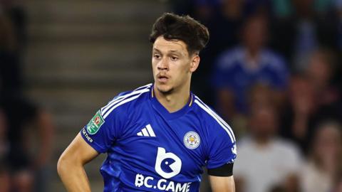 Leicester City forward Chris Popov playing in the League Cup against Tranmere Rovers