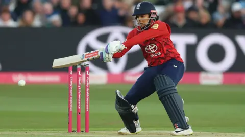 England batter Sophia Dunkley plays a shot