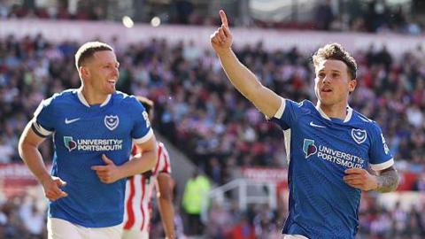 Portsmouth's Adrian Segecic celebrates scoring at Stoke