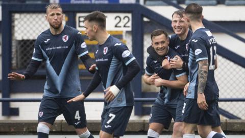 Raith Rovers celebrate Lewis Vaughn's breakthrough goal