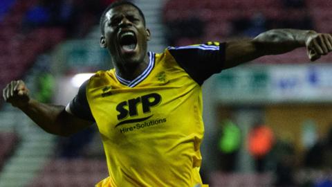 Timothy Eyoma celebrates Lincoln's second goal