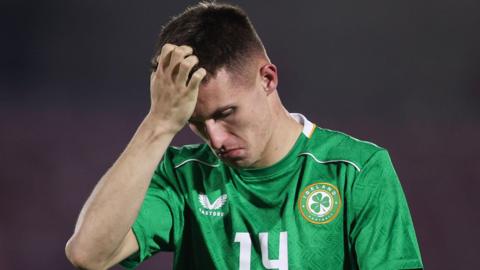 Republic of Ireland's Johnny Kenny shows his disappointment after Norway's controversial late equaliser in the Euro U21 qualifier in Cork