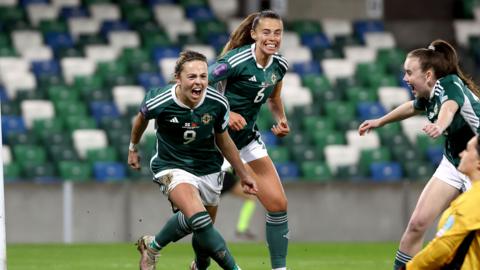 Simone Magill celebrates scoring against Montenegro 