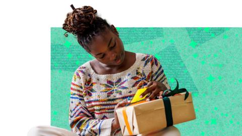 Woman wraps a present