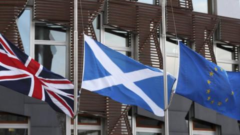 UK, Scotland and EU flags