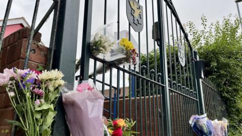 Flower tributes at Minehead school