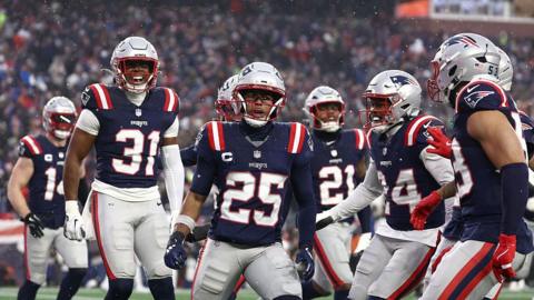 New England Patriots players celebrate