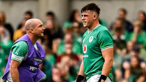 Dan Sheehan pictured after injuring his foot against England