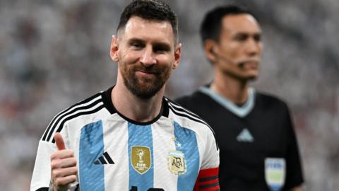 Lionel Messi celebrating his goal against Australia