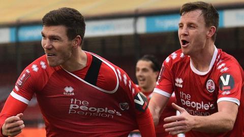 Crawley Town celebrate scoring against Leeds