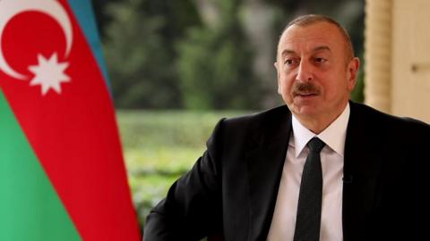 Azerbaijan's President Ilham Aliyev speaks to Orla Guerin